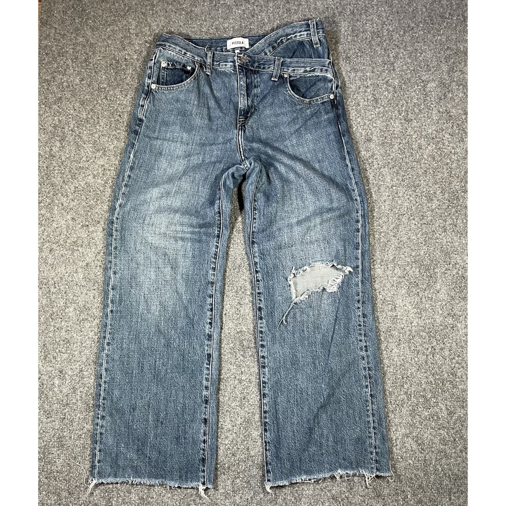 Pistola Crossover Jeans Women's Size 29 Bobbie High Waist Boot Cut Denim Raw Hem